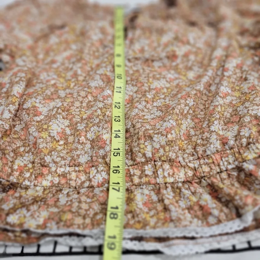 American Eagle Boho Floral Smock Detail Tie Neck Longsleeve Blouse Size S - Picture 6 of 11